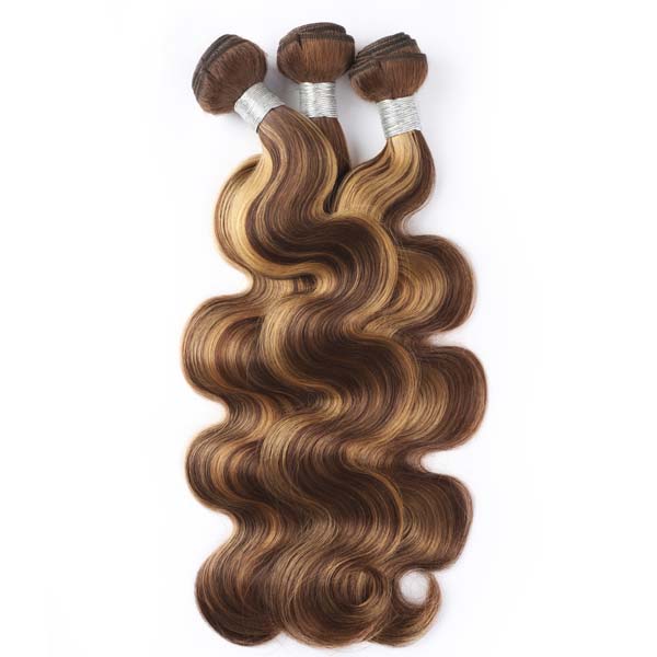 Ombre Color Body Wave Hair Bundles Brown with Blonde Highlights