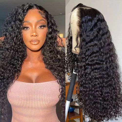 Deep Wave Wigs Glueless Lace Wigs 5x5 HD Lace Closure Wig Pre Bleached 180% Density