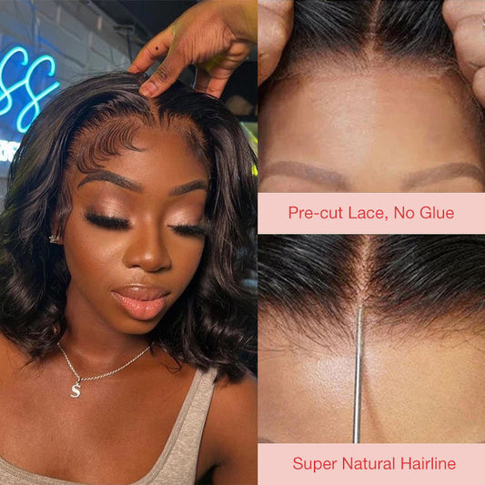 Body Wave Wear & Go Bob Wig Pre Cut Short Lace Front Wig Glueless HD Lace Human Hair Wigs
