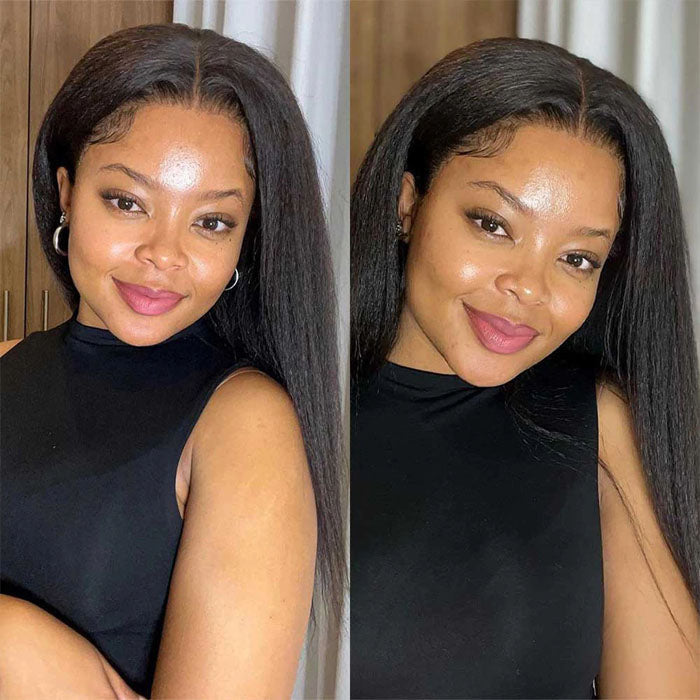 Kinky Straight Hair Glueless Human Hair Wigs HD Lace Yaki Hair 13x4 Lace Frontal Wig