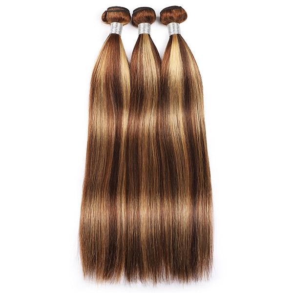 Ombre Color Hightlight Straight Human Hair 3 Bundles with 4x4 Lace Closure