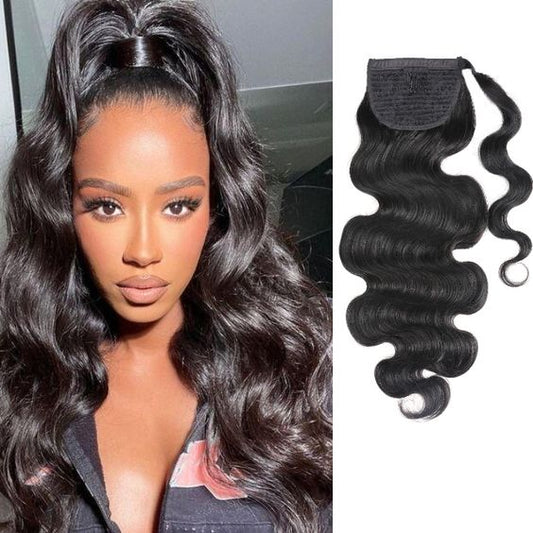 Body Wave Ponytail Human Hair Extension Long Wavy Wrap Around Clip In Ponytail Hair Extensions