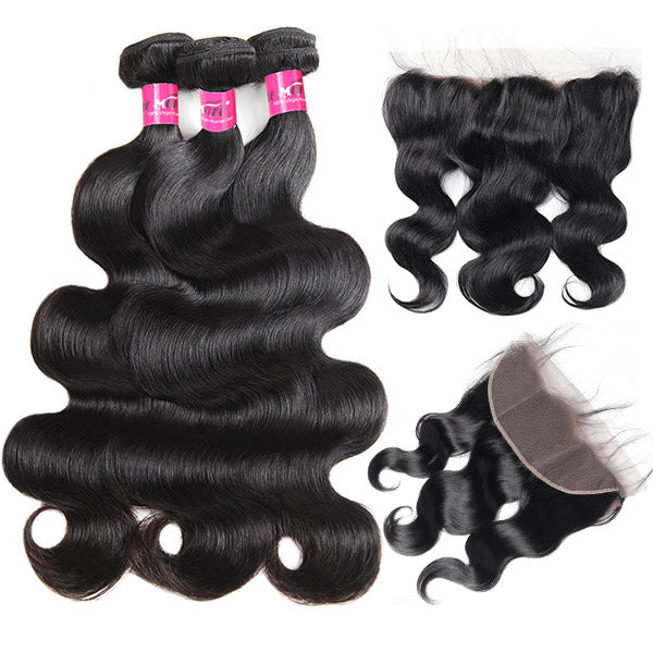 Body Wave Hair 3 Bundles with 13x4 Lace Frontal Indian Hair Bundles with Closure