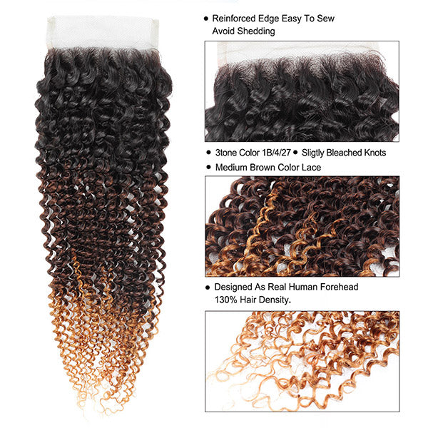 3 Tone Brown and Blonde Highlight Closure