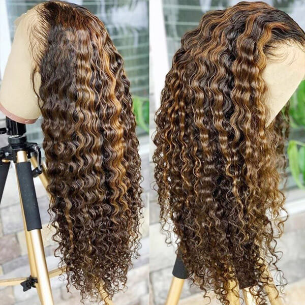 Human Hair Piano Color wig Highlight Lace Part Wig