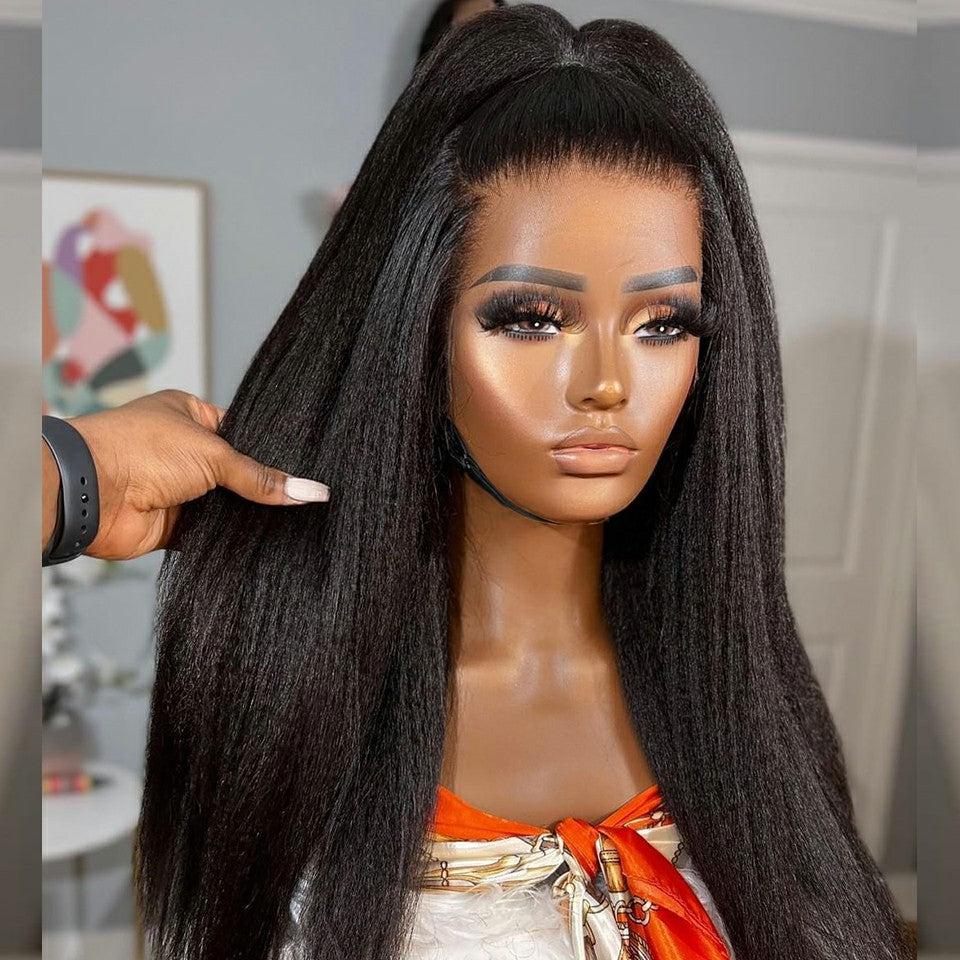 Kinky Straight Hair Glueless Human Hair Wigs HD Lace Yaki Hair 13x4 Lace Frontal Wig