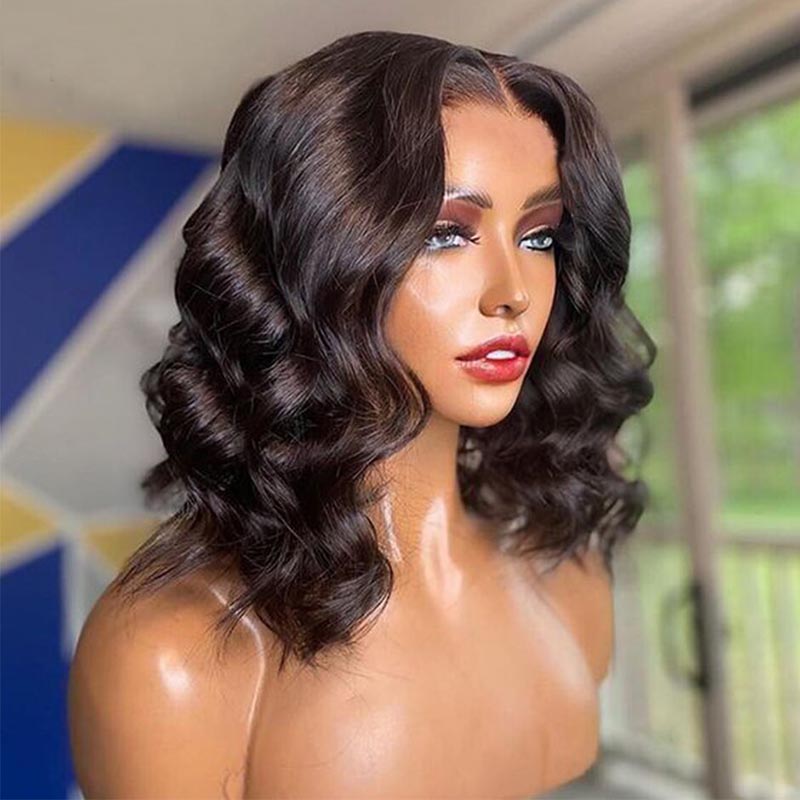 Loose Body Wave Bob Wigs Pre-Cut Lace Wigs Human Hair Short Lace Front Wig Bleached Knots