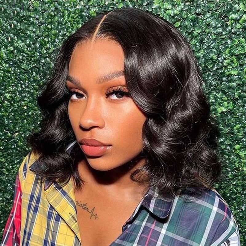 Loose Body Wave Bob Wigs Pre-Cut Lace Wigs Human Hair Short Lace Front Wig Bleached Knots