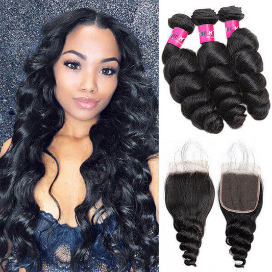 peruvian loose wave 3 bundles with 4*4 closure