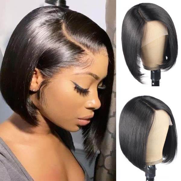 Stright Hair Wig Short Bob Wig Side Part Lace Front Human Hair Wigs