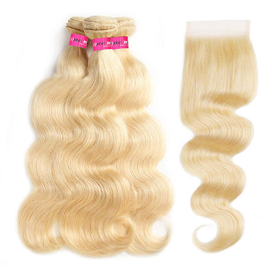 613 blonde hair body wave 3 bundles with closure