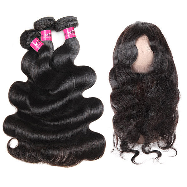 Brazilian Body Wave Hair 360 Lace Frontal with 3 Bundles One More Hair