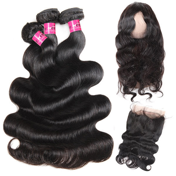 Brazilian Body Wave Hair 360 Lace Frontal with 3 Bundles One More Hair