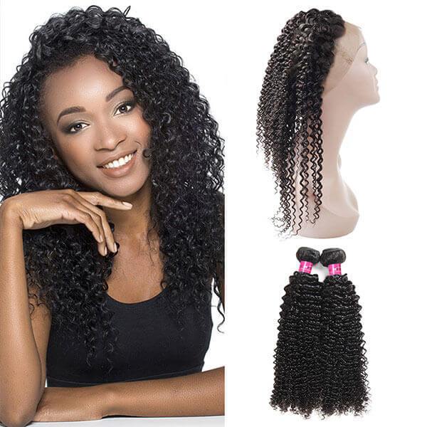 One More Curly Hair Weave 2 Bundles with 360 Lace Frontal Malaysian Hair