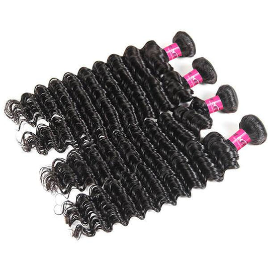 Deep Wave Hair 4 Bundles Virgin Brazilian Human Hair Weave Natural Color - OneMoreHair