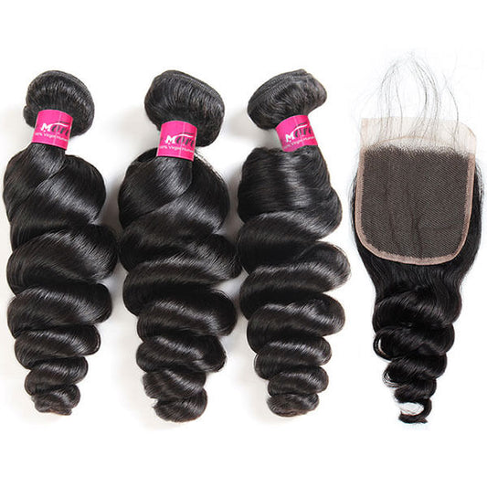 peruvian loose wave 3 bundles with 4*4 closure