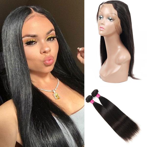 Brazilian Straight Hair 360 Lace Frontal with 2 Bundles - OneMoreHair