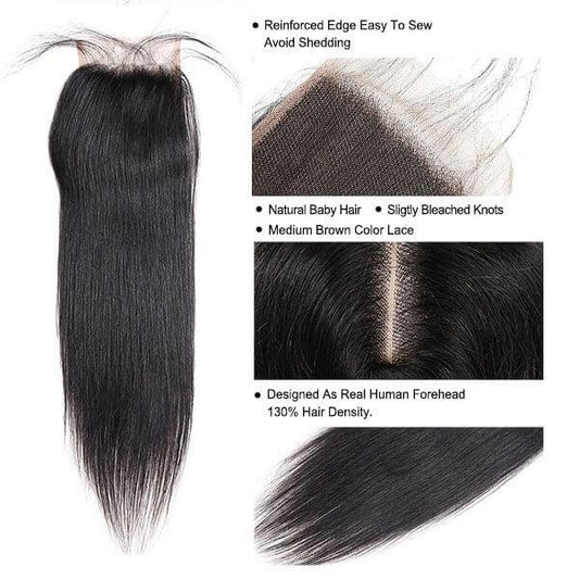 Virgin Brazilian Hair Straight Hair 4*4 Lace Closure 1 Piece - OneMoreHair