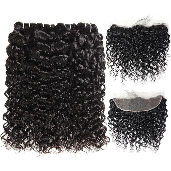 Brazilian Water Wave Hair 4 Bundles with 13*4 Lace Frontal Closure