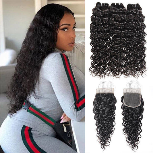 malaysian water wave 3 bundles with 4x4 closure