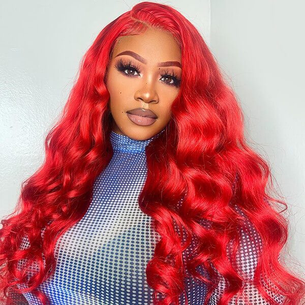 Glueless Wig Red Hair Color Body Wave 13x4 HD Transparent Lace Front Human Hair Wigs