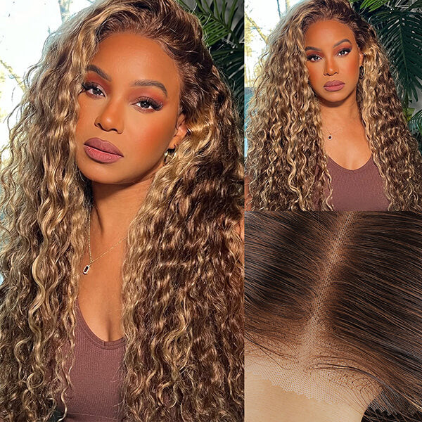Invisible Hd Lace Wear & Go Glueless Wigs Ombre Highlights #P4/27 Deep Wave Human Hair Lace Front Wig