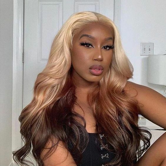 OneMore Ombre Blonde Human Hair Wigs Body Wave 13x4 Lace Front Wig 200% Pre Plucked Glueless Honey Blonde Wig