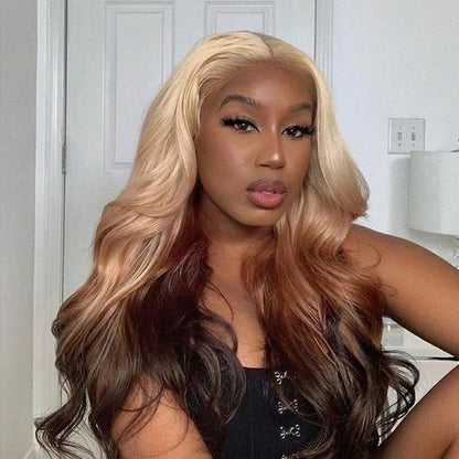OneMore Ombre Blonde Human Hair Wigs Body Wave 13x4 Lace Front Wig 200% Pre Plucked Glueless Honey Blonde Wig