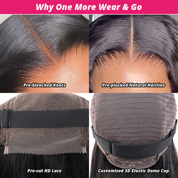 Deep Wave Ready to Wear Glueless Wigs Pre Cut 5x5 Lace Closure Wig Bleached Knots Beginner Friendly
