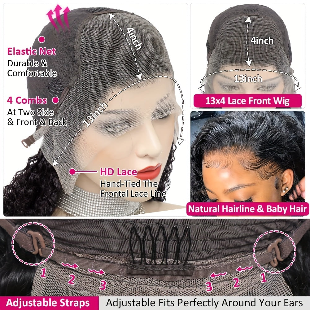 Deep Wave Glueless Human Hair Wigs 13x4 HD Lace Front Wig Pre Plucked 180% Density