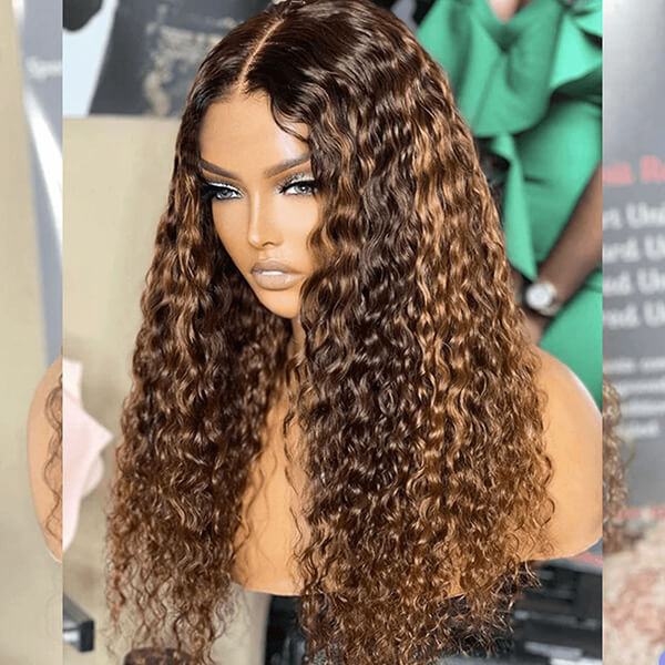 Highlight Ombre Honey Blonde Lace Front Wig Deep Wave Human Hair 4x4 Lace Closure Wigs