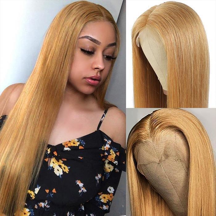 OneMore #27 Honey Blonde Lace Front Wig Straight Hair 13x4 HD Lace Glueless Wigs Milk Tea Brown Color Hair