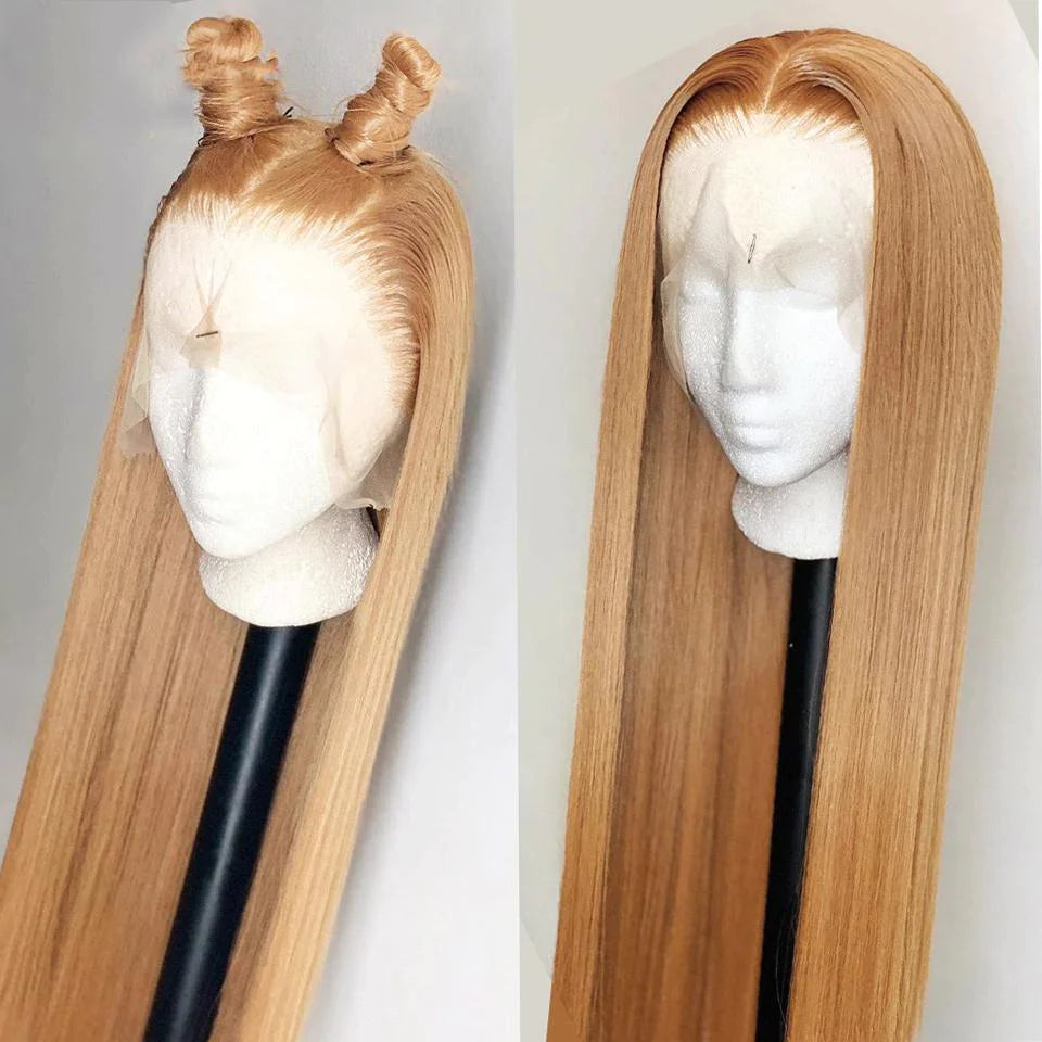 OneMore #27 Honey Blonde Lace Front Wig Straight Hair 13x4 HD Transparent Lace Glueless Wigs Milk Tea Brown Color Hair