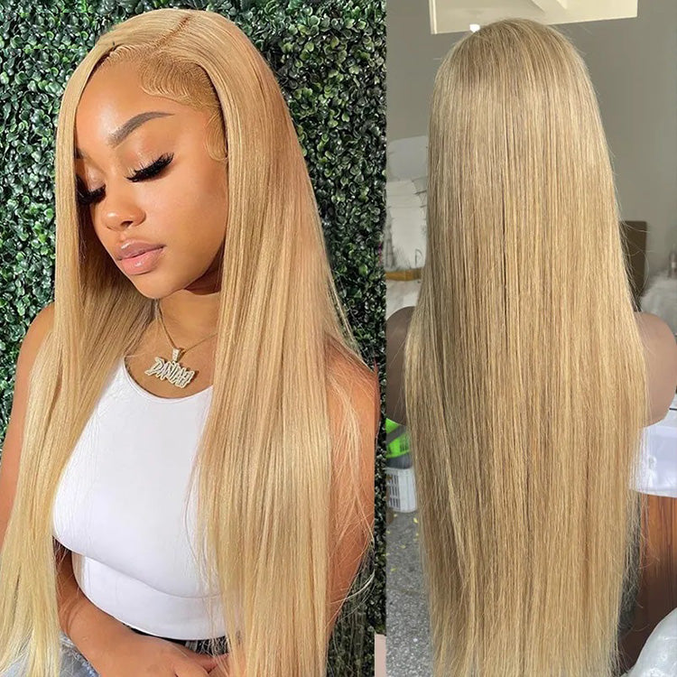OneMore #27 Honey Blonde Lace Front Wig Straight Hair 13x4 HD Transparent Lace Glueless Wigs Milk Tea Brown Color Hair