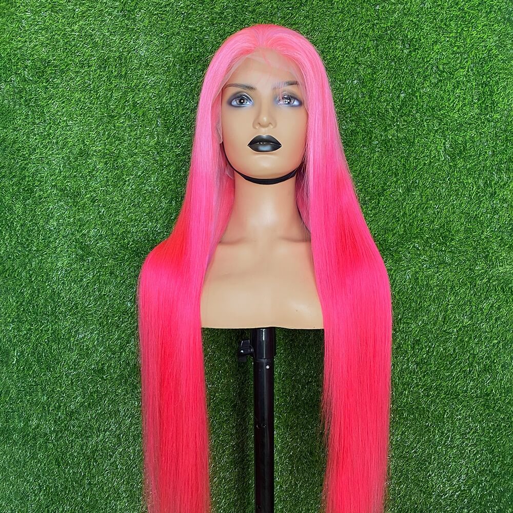 Ombre Barbie Rose Pink Wig Straight Hair Real Human Hair Wig Real Human Hair Lace Front Wigs Pre-Plucked