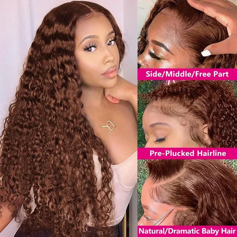 OneMore 250 Density Brown Hair 13x4 Lace Front Wig Deep Wave Frontal Wig Brazilian Colored Human Hair Wigs
