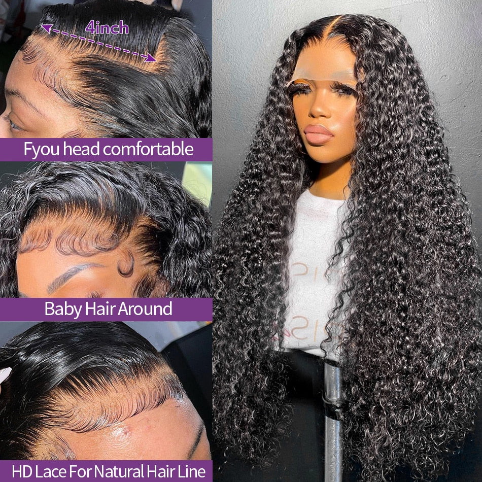 Curly Hair Wigs 13x4 Lace Frontal Wig Glueless Kinky Curly Wigs Pre Pl ...