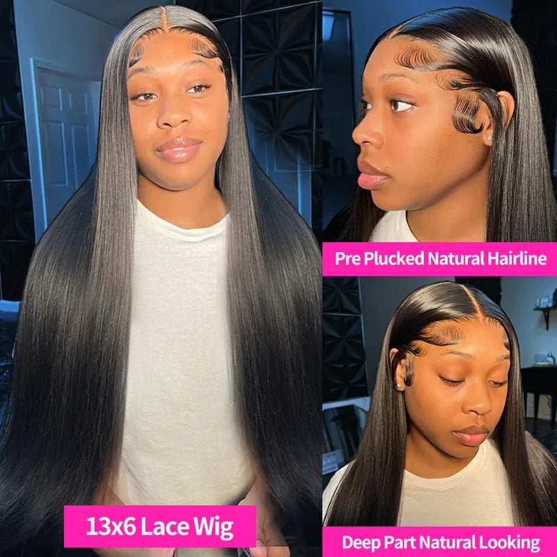 Glueless Wear Go Straight Hair 13X6 Lace Front Wig Pre Plucked and Bleached Knots Ready To Go Wig