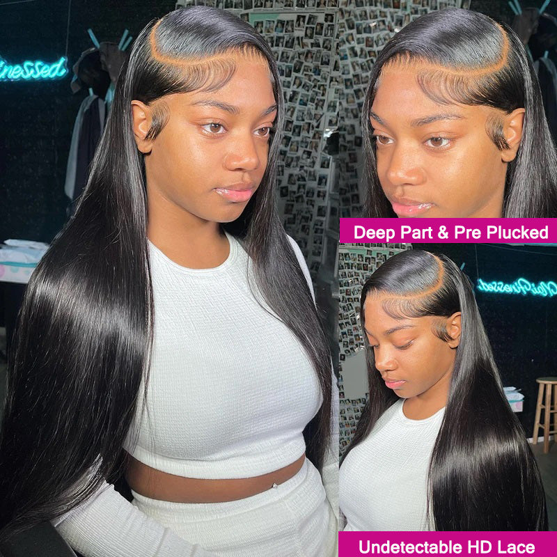 Glueless Straight Human Hair Wigs 13x6 HD Lace Front Wig Pre Plucked and Bleached Real HD Lace Wig