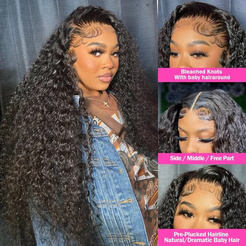 Water Wave Human Hair Wigs Pre Bleached Knots Pre Plucked 13x4 HD Lace Frontal Wig
