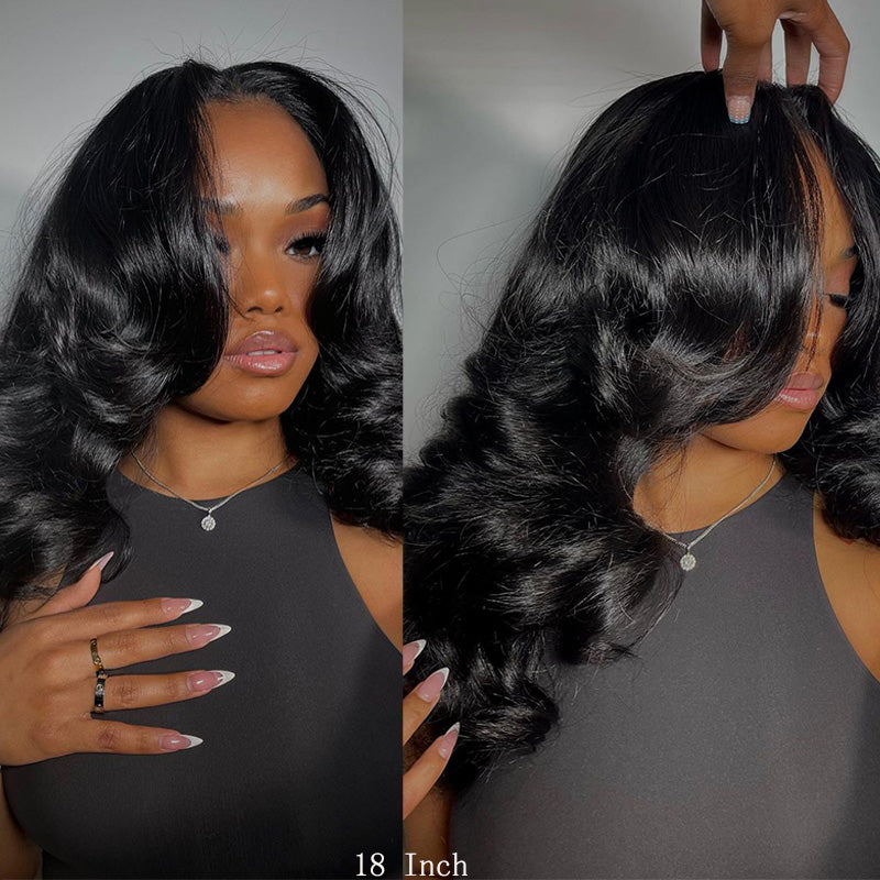 Glueless Body Wave Curtain Bangs 13x4 Lace Frontal Wig Pre Styled Layered HD Lace Wig