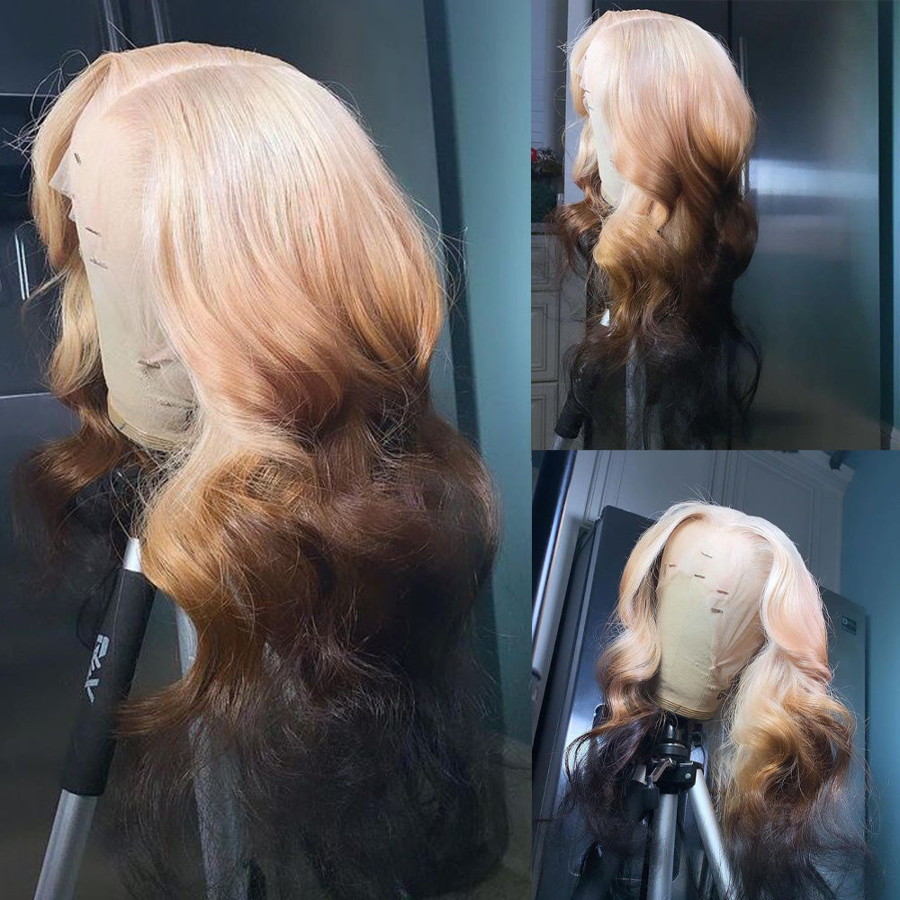 OneMore Ombre Blonde Human Hair Wigs Body Wave 13x4 Lace Front Wig 200% Pre Plucked Glueless Honey Blonde Wig