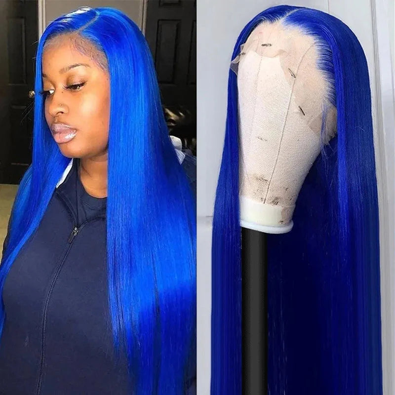 Midnight Blue Straight Hair HD Transparent 13x4 Lace Frontal Wig PrePlucked Glueless Human Hair Wigs