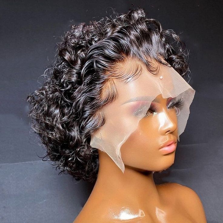 Short Pixie Cut Lace Front Real Human Hair Wig Black Wave Lace Wigs for Sale