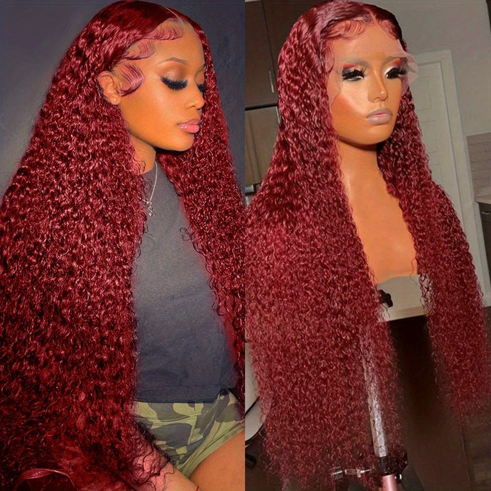 Burgundy Hair Curly Wig Glueless HD Lace Frontal Wigs 99J Color Human Hair Wigs 30inch