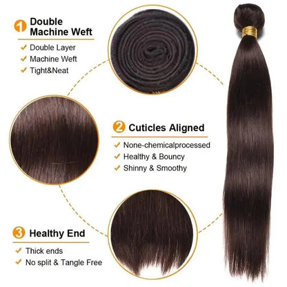 Dark Brown Color Straight Brazilian Human Hair Weave Bundles With HD Lace Front Human Hair Extensions For Women