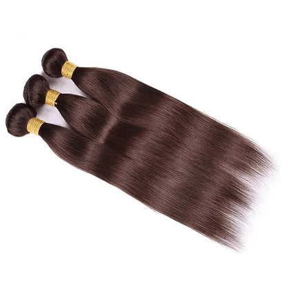 Dark Brown Color Straight Brazilian Human Hair Weave Bundles With HD Lace Front Human Hair Extensions For Women