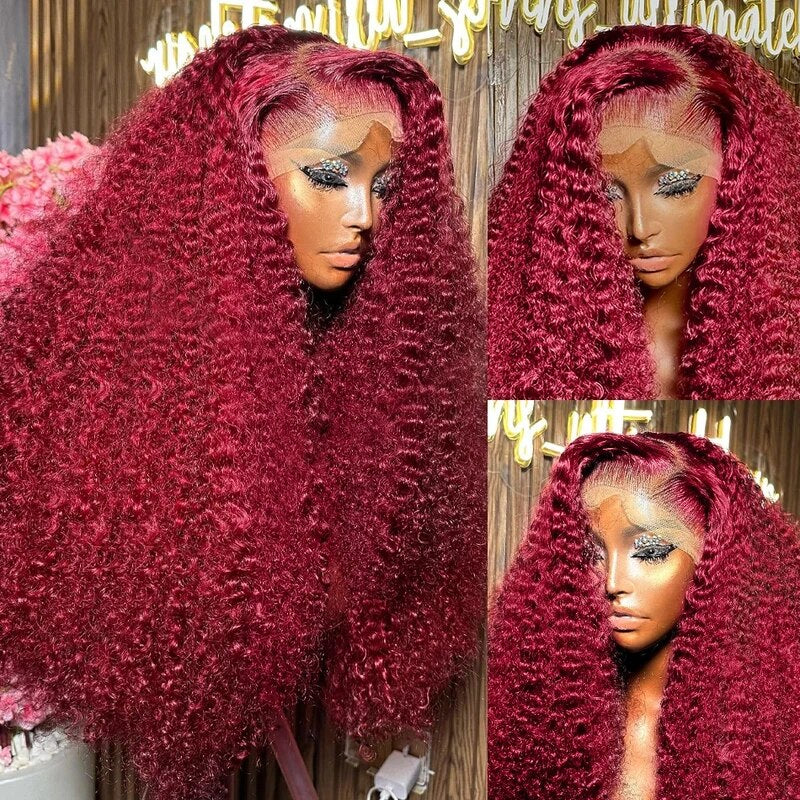 OneMore 250% HD Transparent Lace 99J Deep Wave 13x4 Lace Front Wig Burgundy Color Pre Plucked Glueless Wig