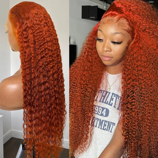 OneMore Ginger Orange 13x4 Transparent Lace Front Wigs Curly Hair Pre Plucked Glueless Wigs For Women