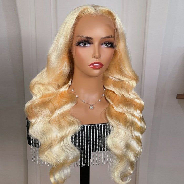 Glueless Blonde Lace Front Wig Brazilian Hair Body Wave HD Lace Wigs Pre Plucked and Bleached
